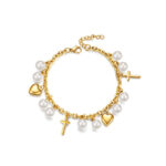 Pulsera Cruz con Perlas, Acero