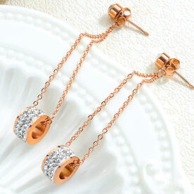 Aretes Largos Rueditas Brillantes Acero - Imagen 3