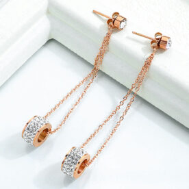 Aretes Largos Rueditas Brillantes Acero - Imagen 2