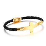 Pulsera Cuero Cruz De Amor Acero