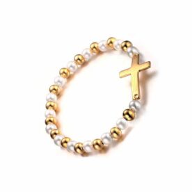 Pulsera Perlas con Cruz Acero