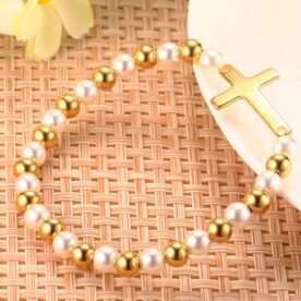 Pulsera Perlas con Cruz Acero - Imagen 3