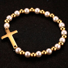 Pulsera Perlas con Cruz Acero - Imagen 2